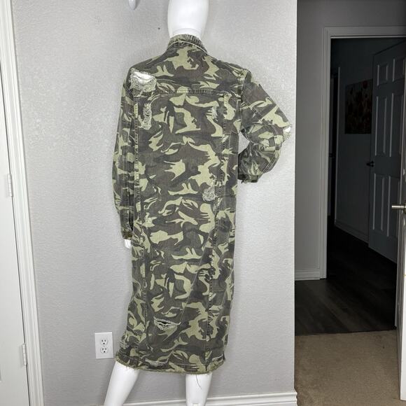 Kosmios Size M Long Jacket Camo Denim Jean Cotton Midi Ripped Distressed - Picture 3 of 6